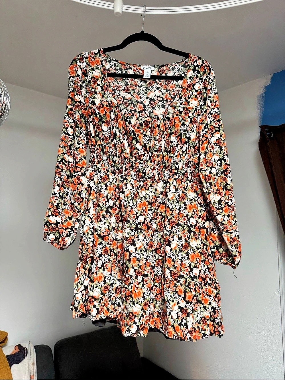 rue21 Floral Mini Dress in Black & Orange Like New